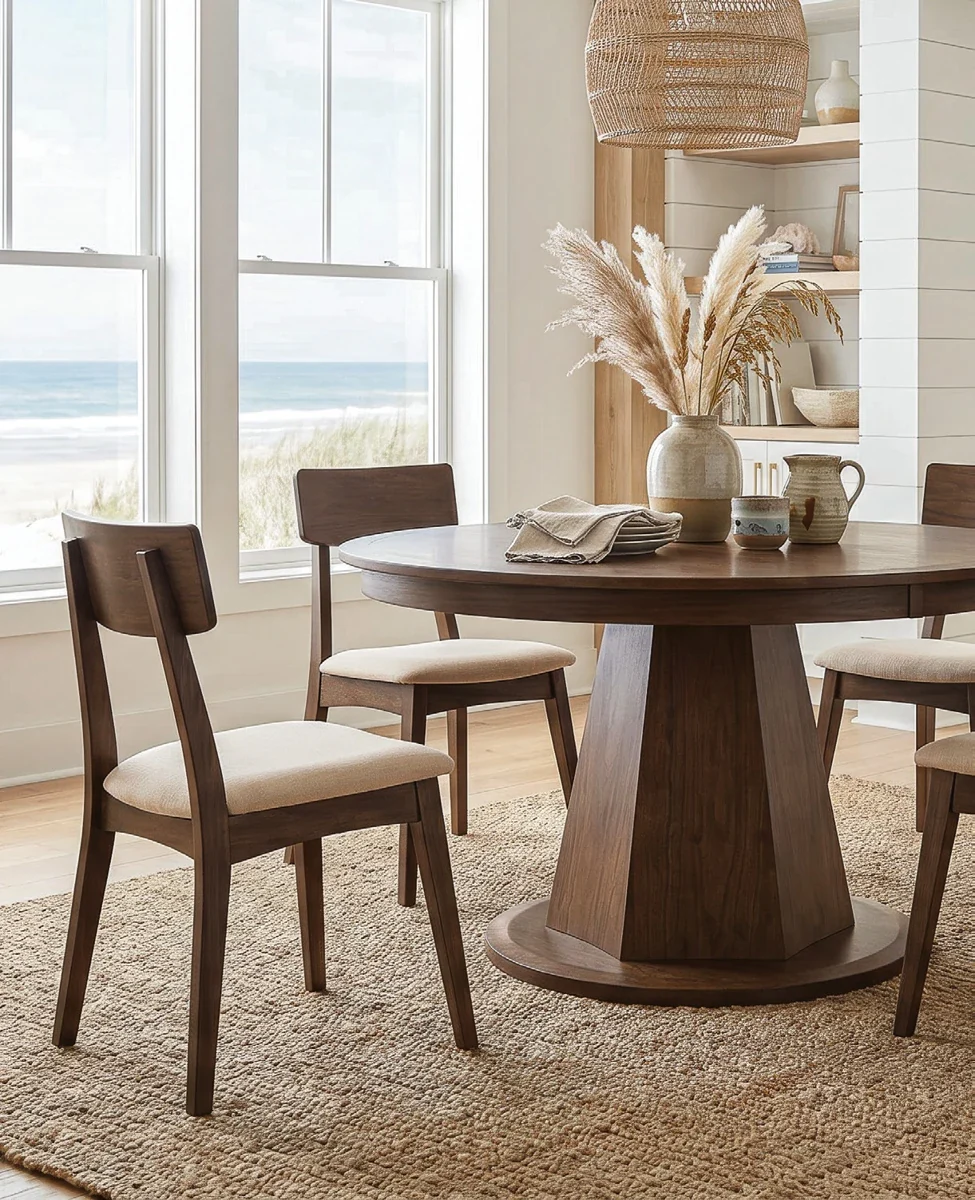 Atlas hardwood dining table and chairs in a bright modern home